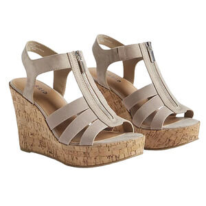 Torrid NWT Stretch Front Zip Wedge Faux Suede Taupe Size 13 Espadrille Sandal